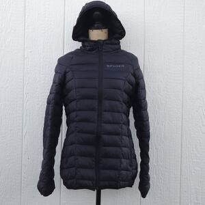 Spyder Down Puffer Jacket Women L Black Full Zip Hooded Gorpcore Activewear EUC